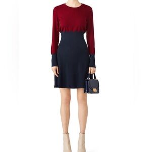 [US:S]Tory Burch Burgundy and Navy Long Sleeve Jeanne Sweater Dress Wool Viscose
